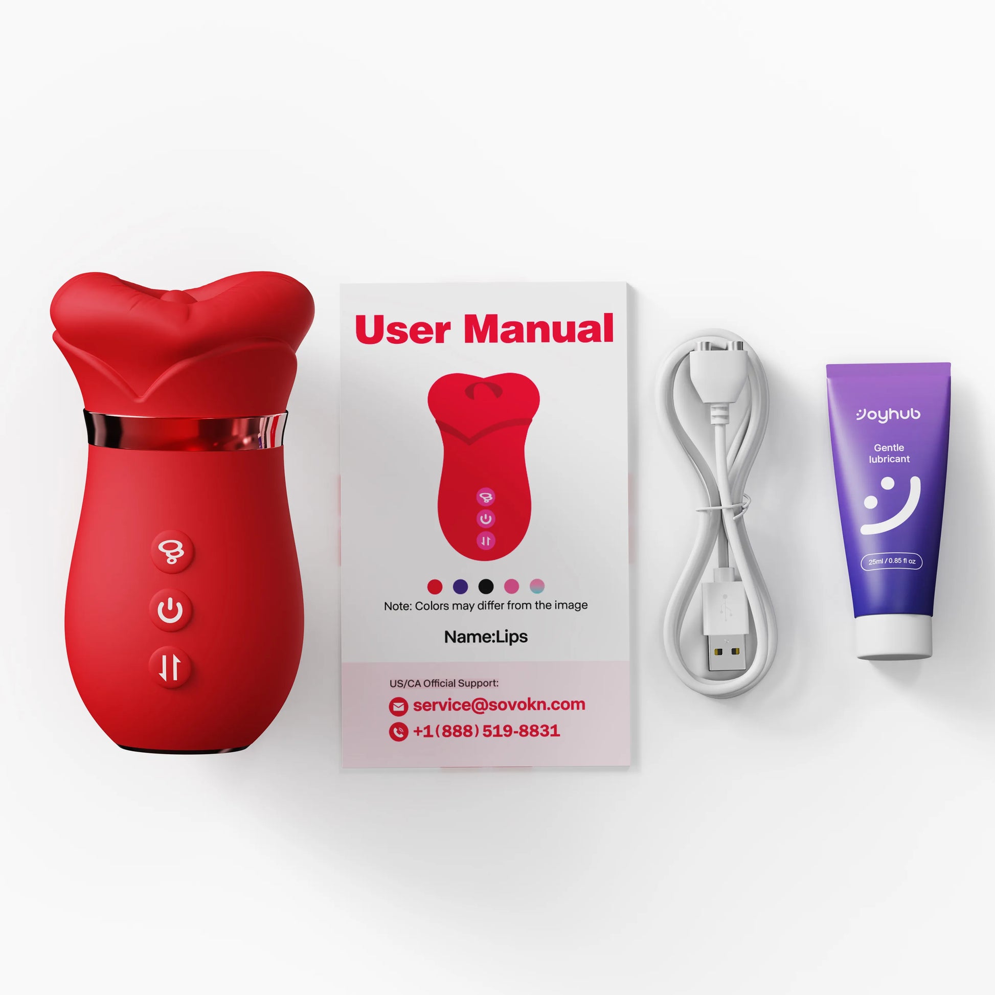 Toendi cilt vibrator lips‘s box including vibrator, charging cable and lube