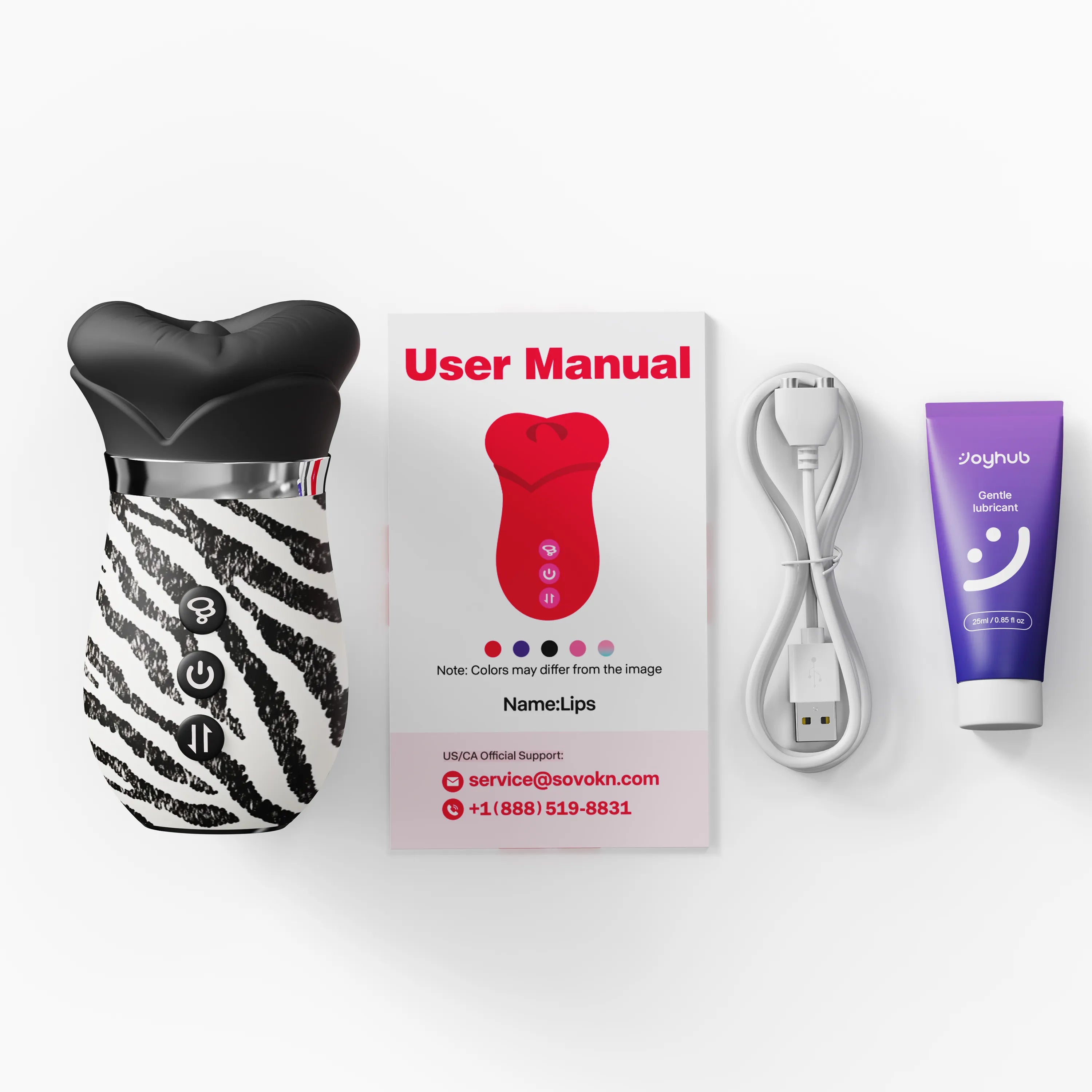 Toendi cilt vibrator lips‘s box including vibrator, charging cable and lube
