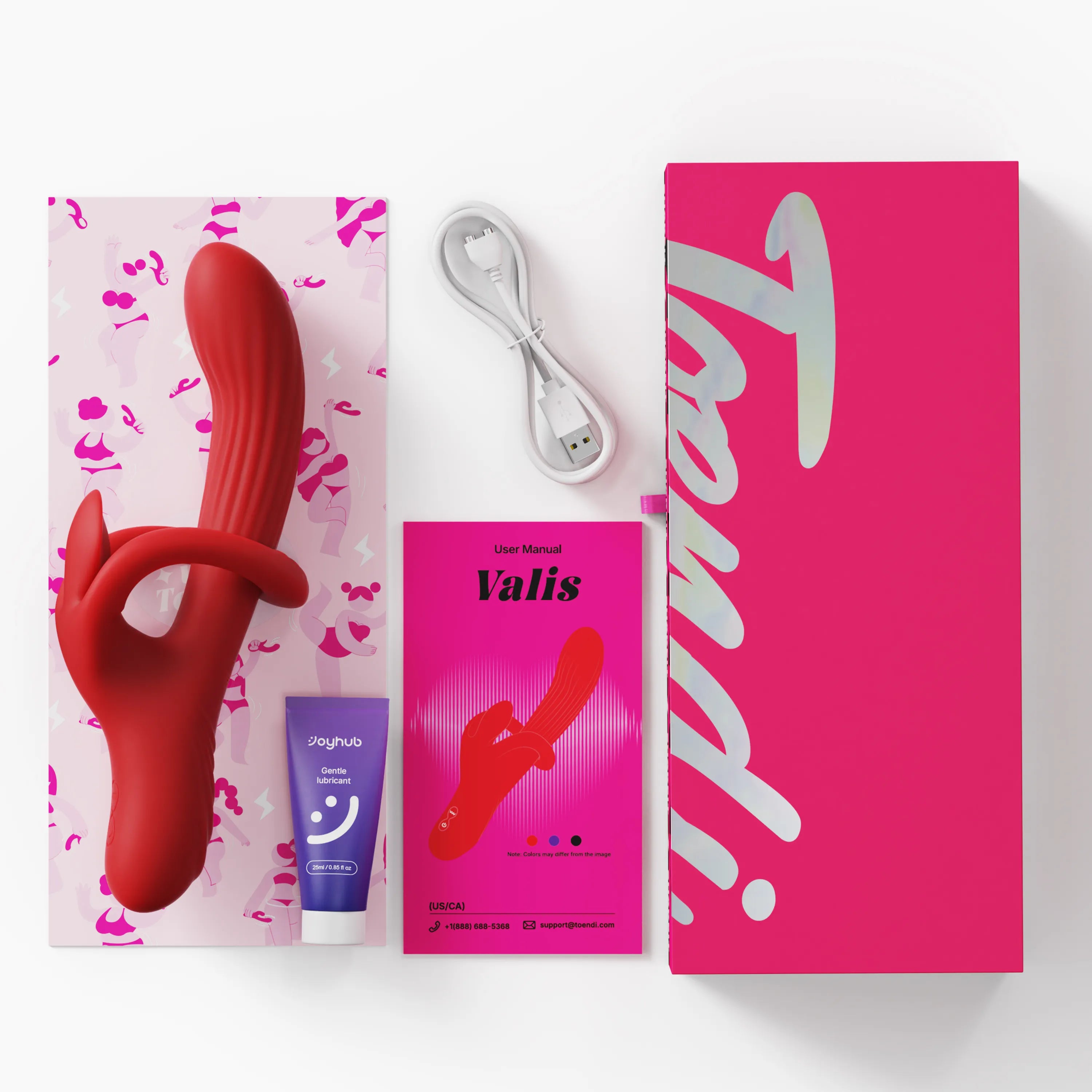 Toendi tongue vibrator Valis‘s box including vibrator, charging cable and lube