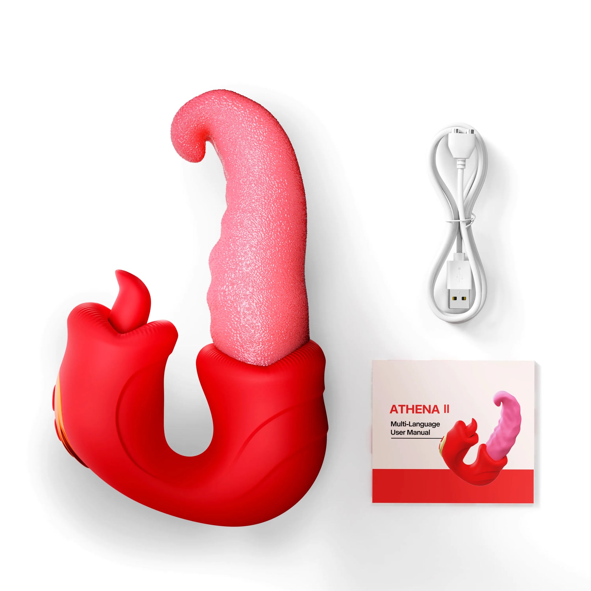 Toendi tongue vibrator Athena2‘s box including vibrator, charging cable and lube