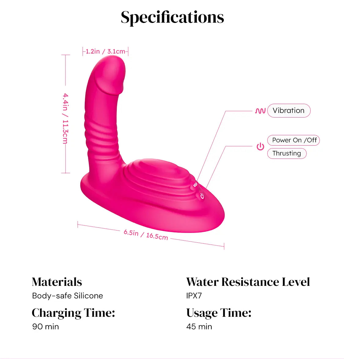 TOENDI Aurora riding vibrator specifications, dimensions and product features