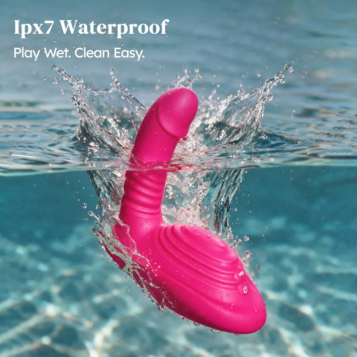 TOENDI Aurora pink waterproof riding vibrator shown in a swimming pool