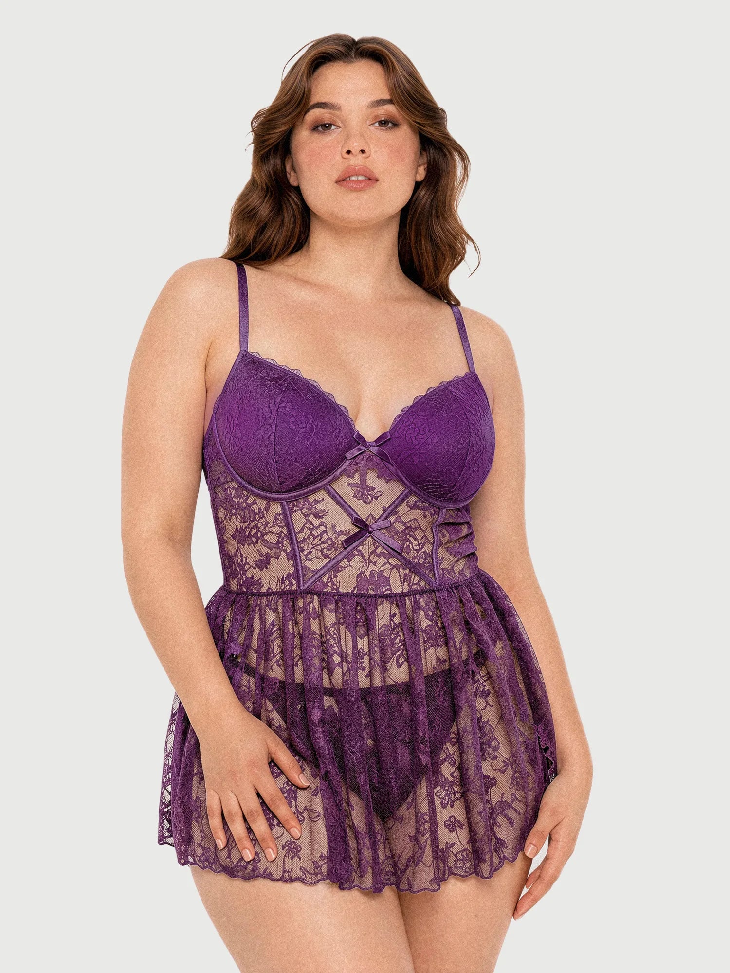 Velune Floral Lace Babydoll & Thong Set