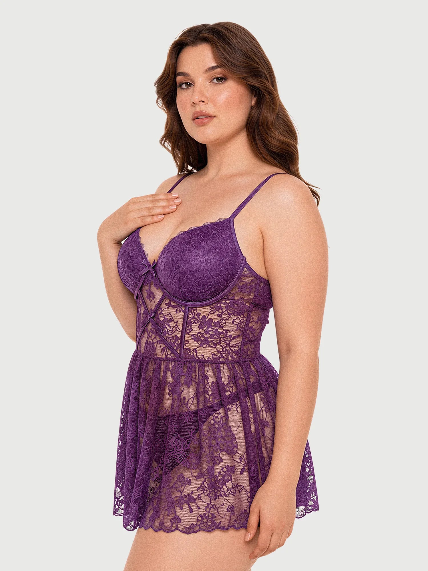 Velune Floral Lace Babydoll & Thong Set