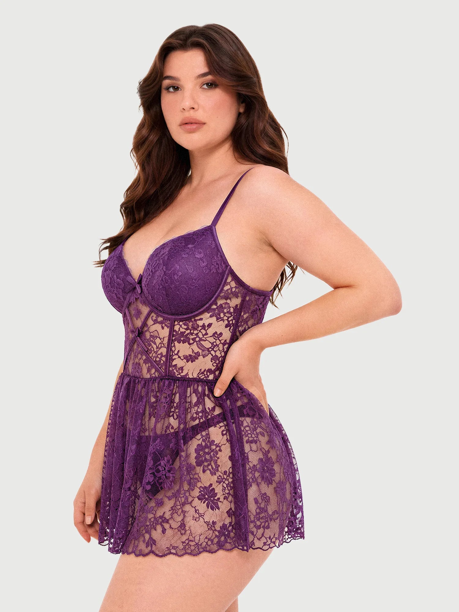 Velune Floral Lace Babydoll & Thong Set