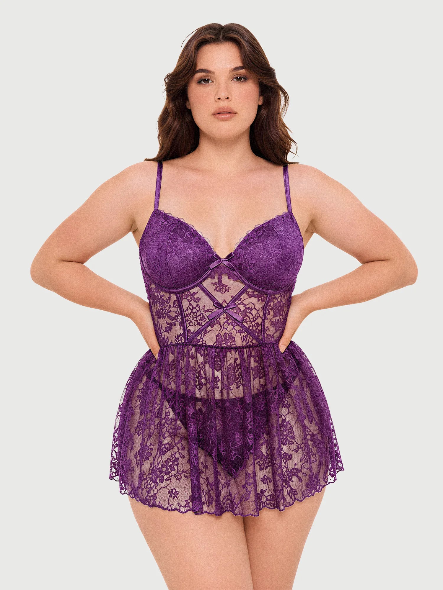 Velune Floral Lace Babydoll & Thong Set
